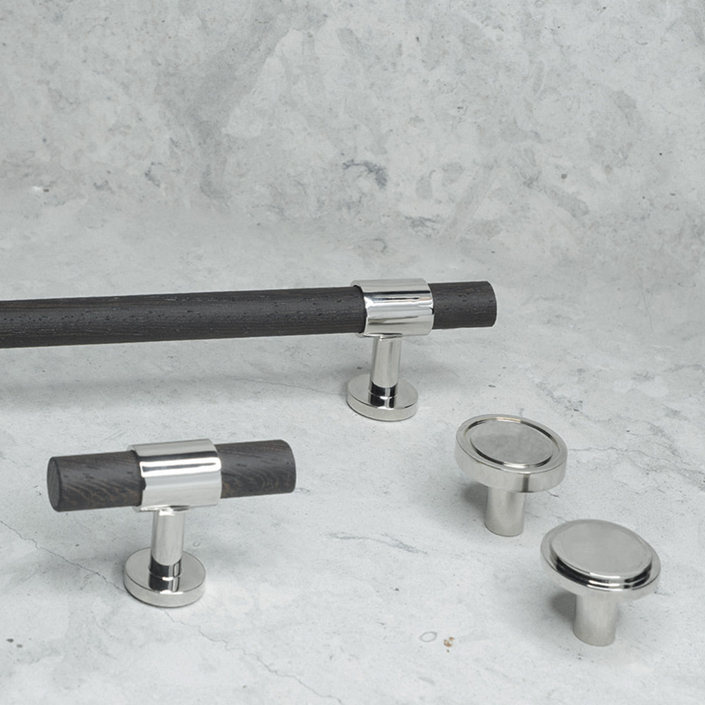 SIGNATURE 20 polished nickel / wenge - luxury hardware collection with knobs, T-bars, pull bars by BRANDT Collective