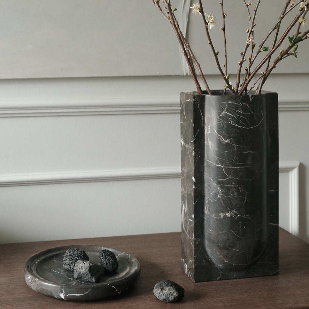 ARC vase in shadow black dark marble from BRANDT Collective - stunning centerpiece for table or hallway