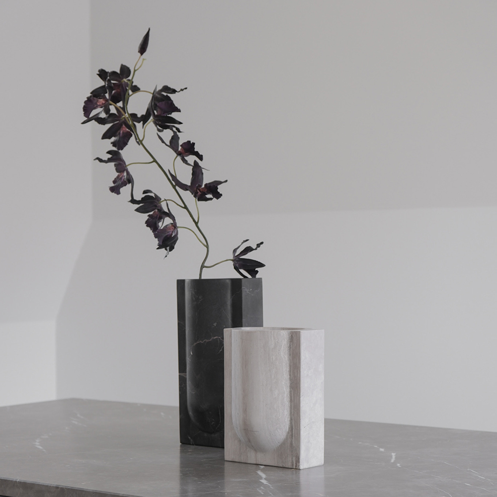 ARC vase S in CHALK beige marble, designed by Julie Brand for BRANDT Collective