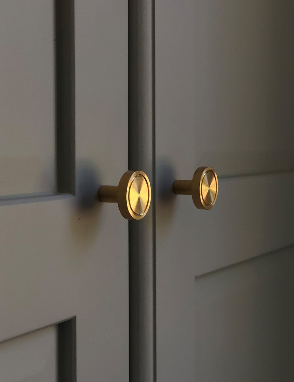 CHISEL Knob in Brushed Brass. Elegant cabinet hardware designed by BRANDT Collective.