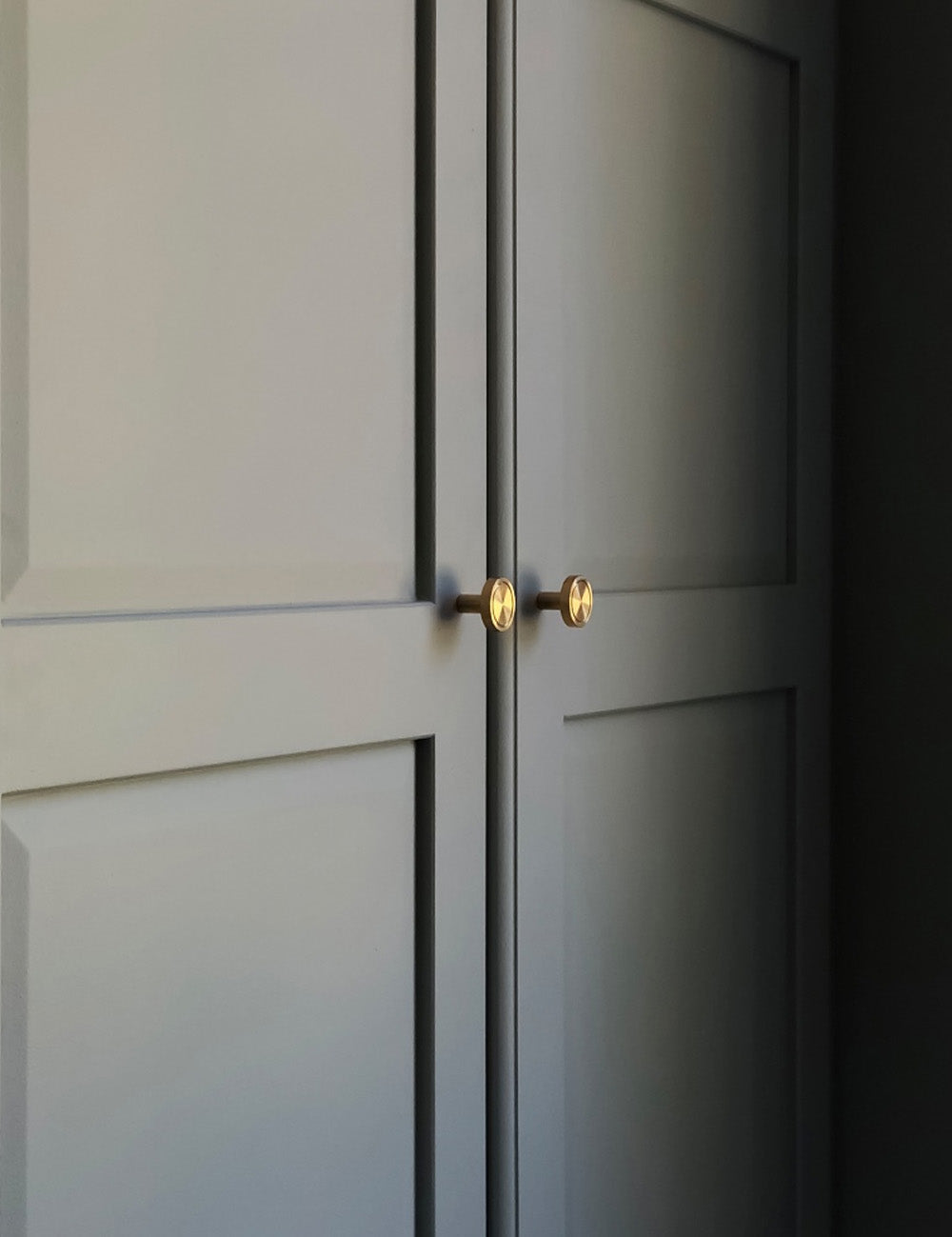 CHISEL Knob in Brushed Brass. Elegant cabinet hardware designed by BRANDT Collective.