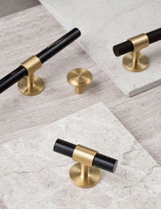 EDGE Knob in Brushed Brass. Elegant cabinet hardware designed by BRANDT Collective.