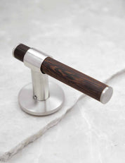 END door handle in Brushed Nickel/Wenge. Luxury door hardware made of solid brass by BRANDT Collective.