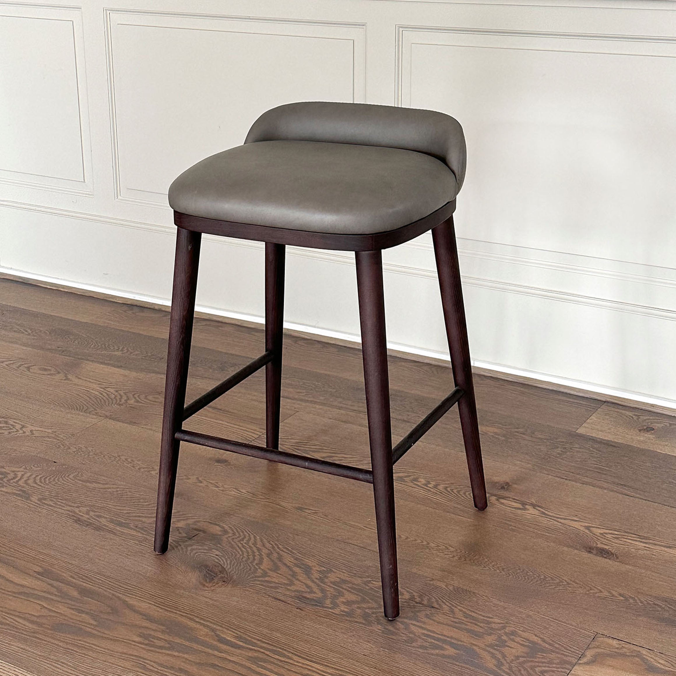 CAINE barstool by BRANDT Collective in dark brown and Leather Greige. Designer Julie Brandt