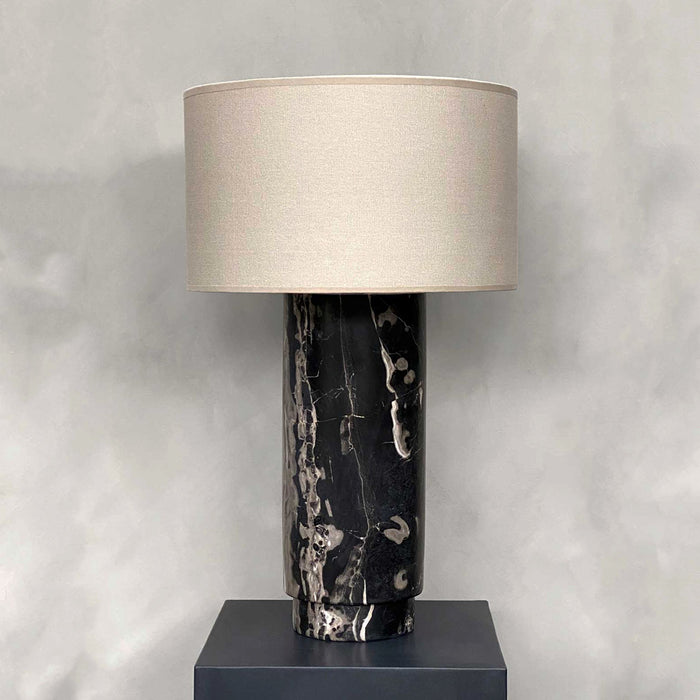 BRANDT Collective AVA table lamp in black marble and beige shade