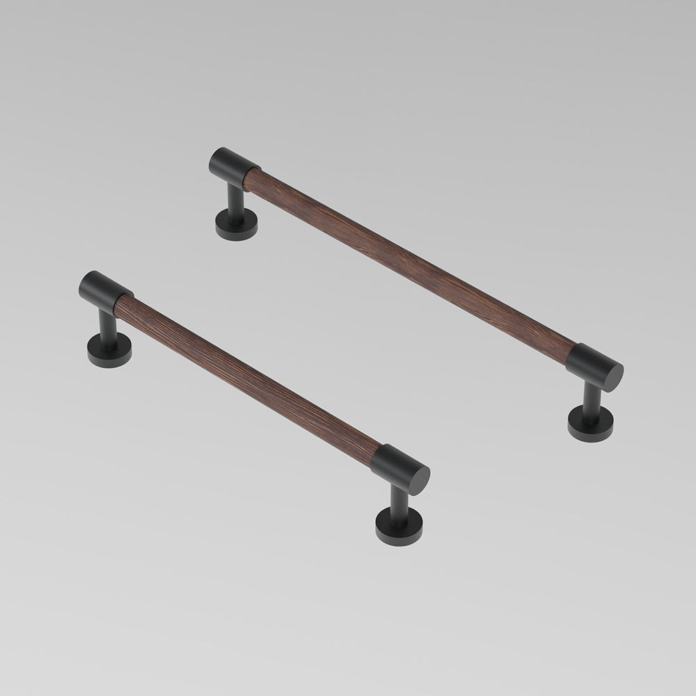 REFINED END pull bar handle 154 mm in Nearly Black/Wenge. Luxury cabinet hardware made of solid brass by BRANDT Collective.