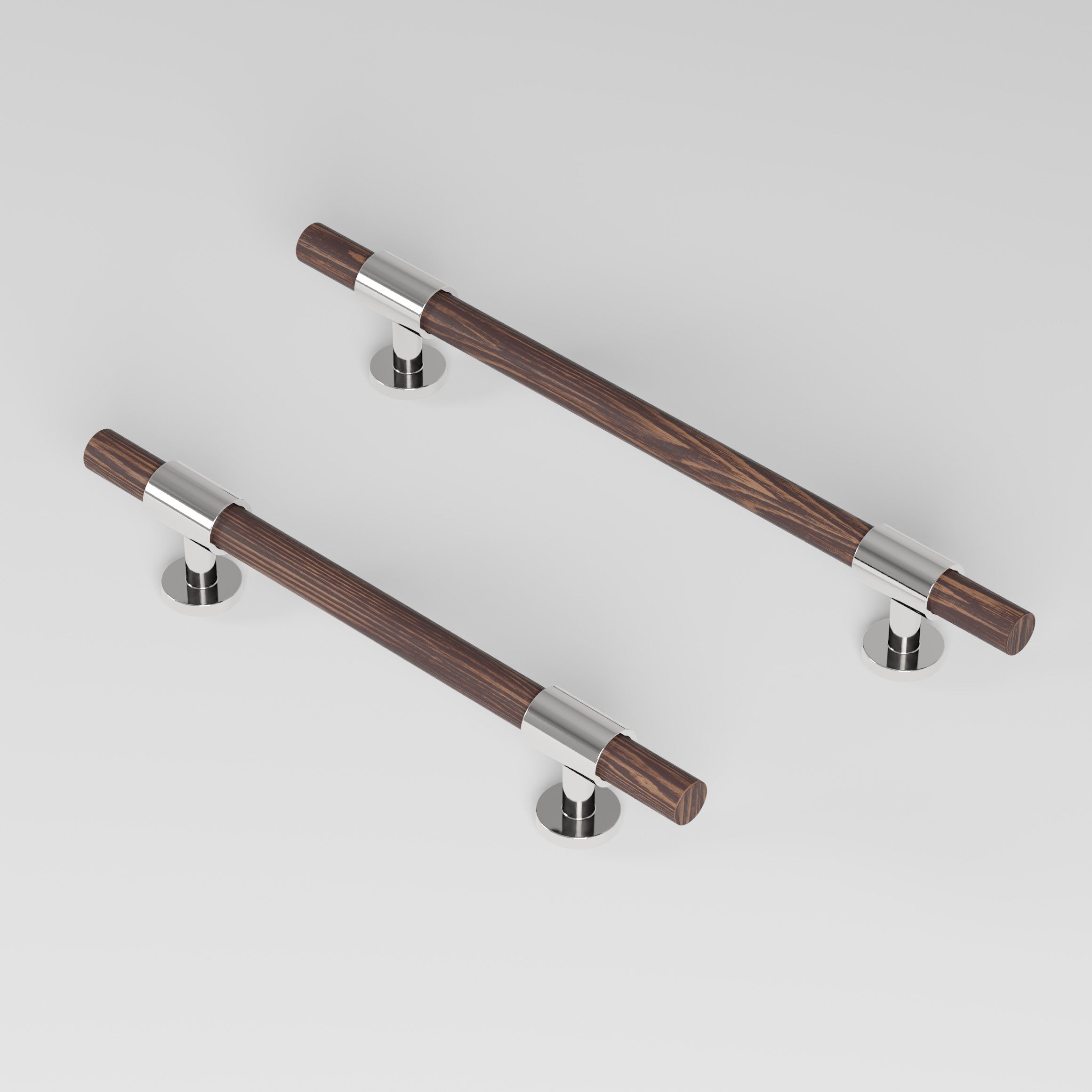 REFINED pull bar in 150 mm in polished nickel and wenge by BRANDT Collective luxury cabinet hardware