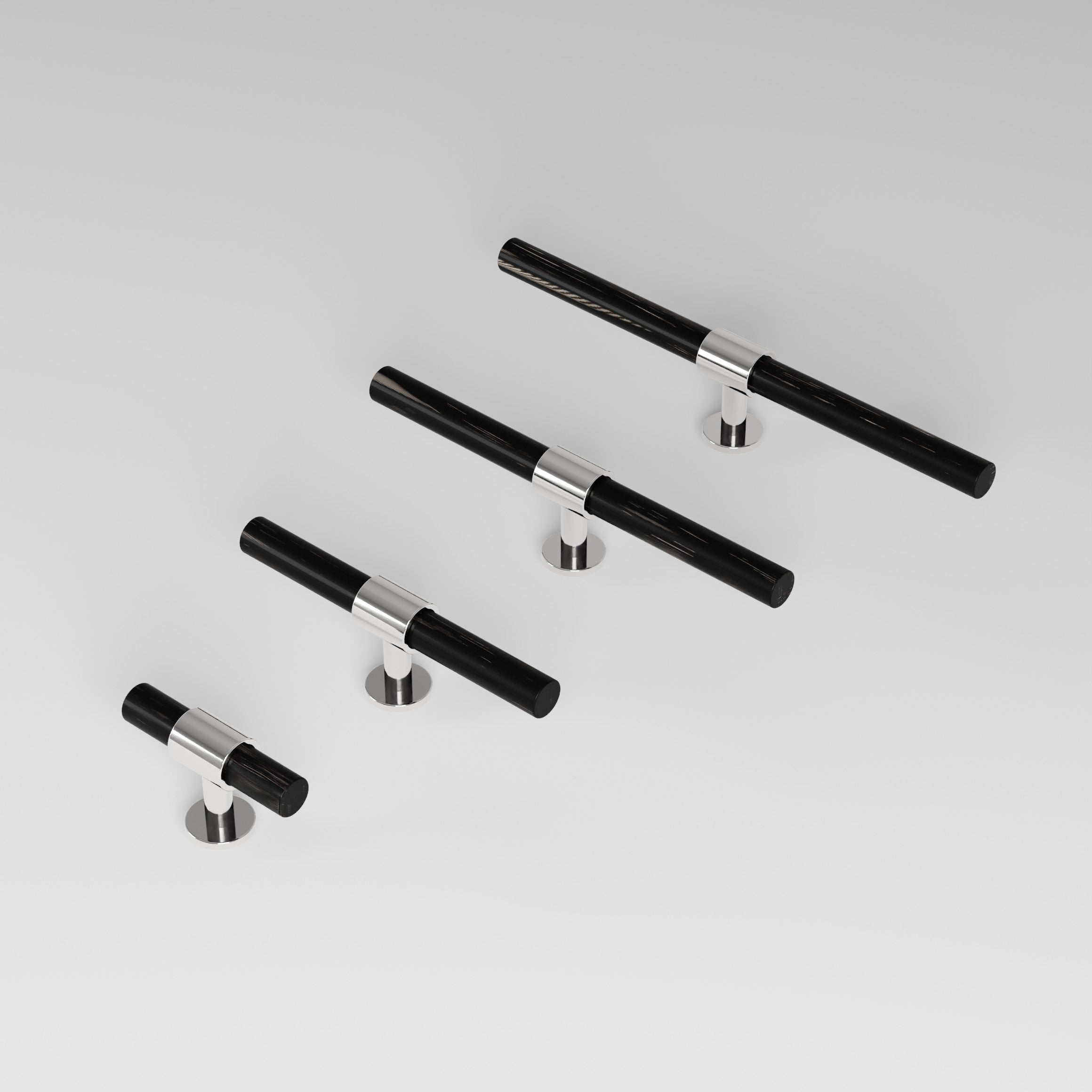 SIGNATURE 20 T-bar 113 mm in polished nickel and black horn by BRANDT Collective luxury cabinet hardware