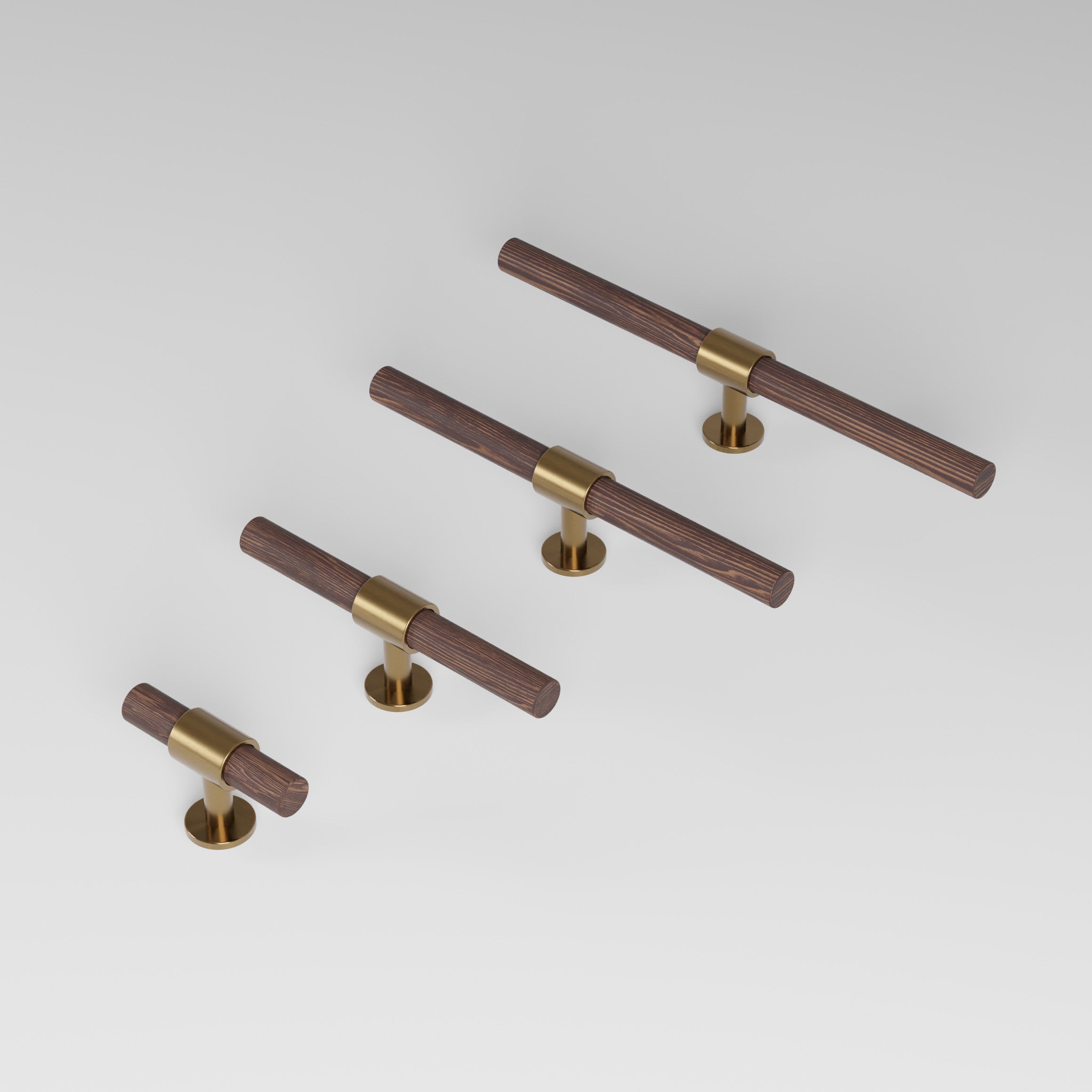 SIGNATURE 20 T-bar 113 mm in brushed brass and wenge by BRANDT Collective luxury cabinet hardware